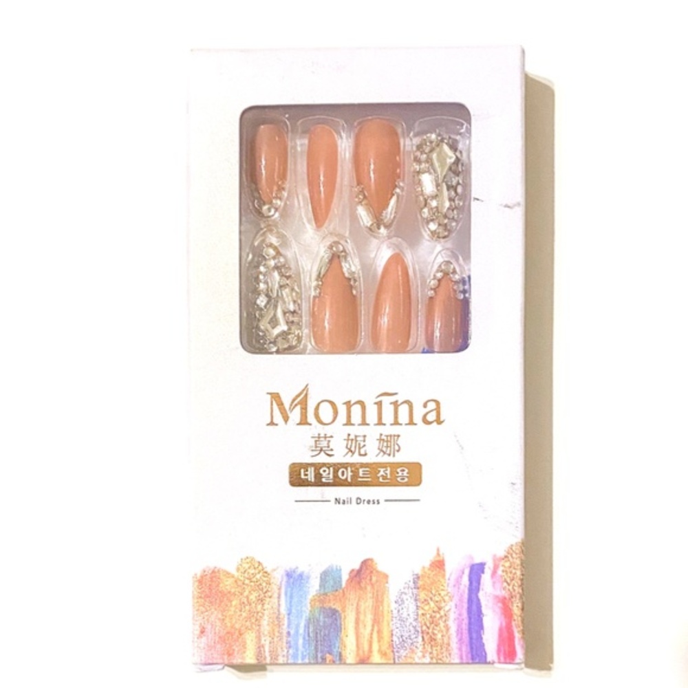 3/$20 French Tip Stones Coffin Shape 24 PC False Nails NEW Press on Nails
